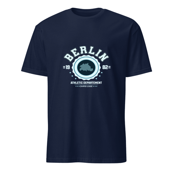 Berlin T-Shirt mit Varsity Hero-Design (Navy) – Produktansicht