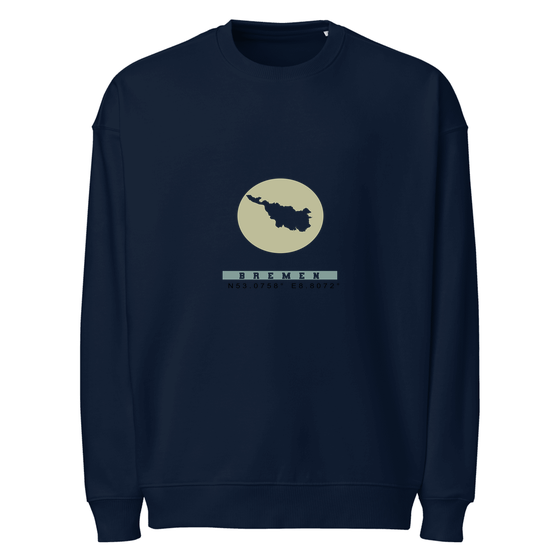 Bremen Sweatshirt mit Moon Coordinates-Design (Navy) – Produktansicht