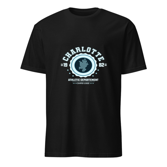 Charlotte T-Shirt with Varsity Hero design (Black)