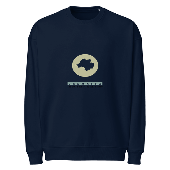 Chemnitz Sweatshirt mit Moon Coordinates-Design (Navy) – Produktansicht