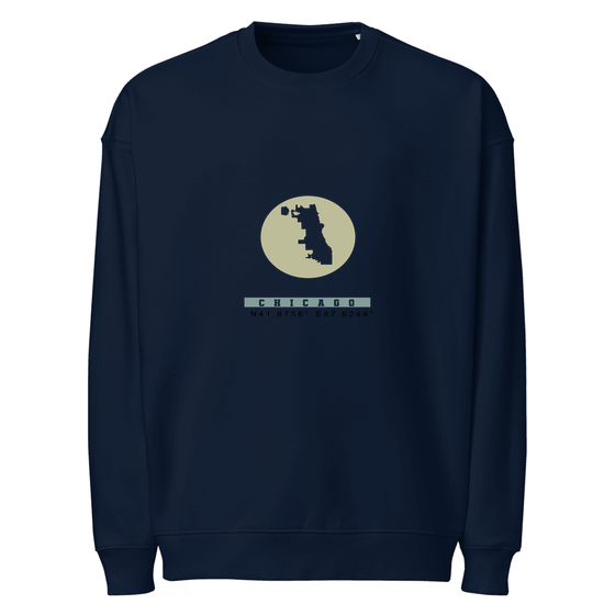 Chicago Sweatshirt with Moon Coordinates design (French Navy) – Produktansicht