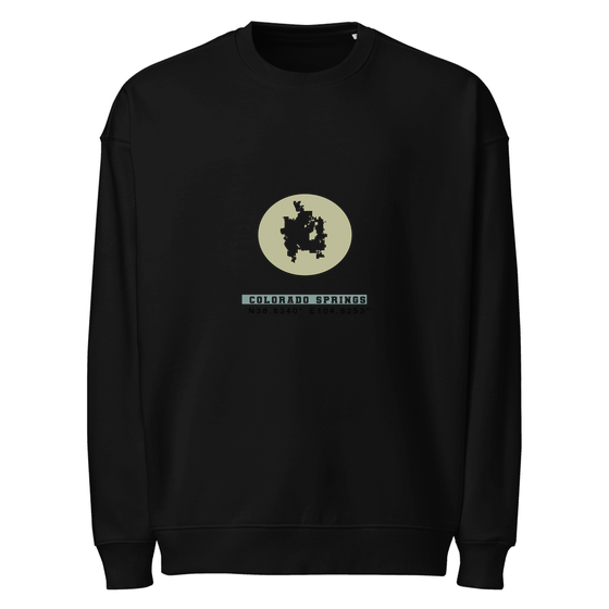 Colorado Springs Sweatshirt with Moon Coordinates design (Black)