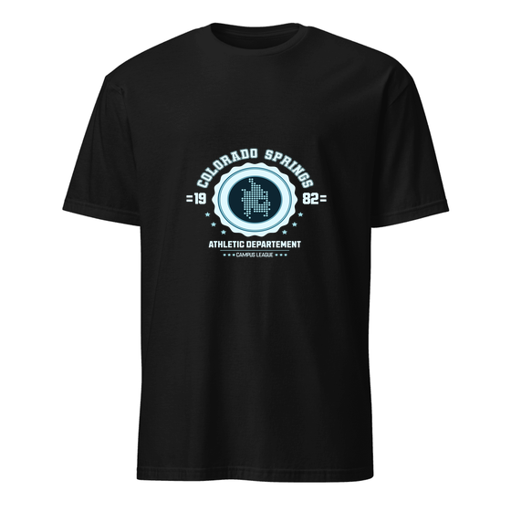 Colorado Springs T-Shirt with Varsity Hero design (Black)