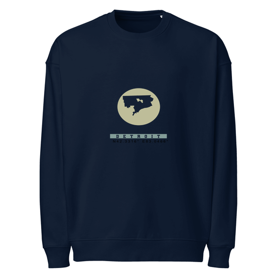 Detroit Sweatshirt with Moon Coordinates design (French Navy) – Produktansicht