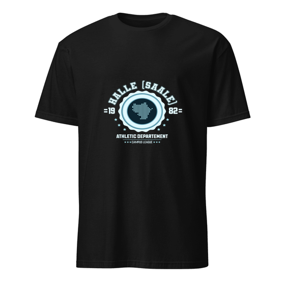 Halle (Saale) T-Shirt mit Varsity Hero-Design (Schwarz) – Produktansicht