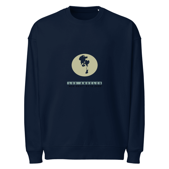 Los Angeles Sweatshirt with Moon Coordinates design (French Navy) – Produktansicht