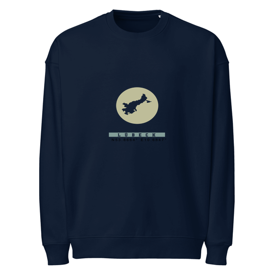 Lübeck Sweatshirt mit Moon Coordinates-Design (Navy) – Produktansicht