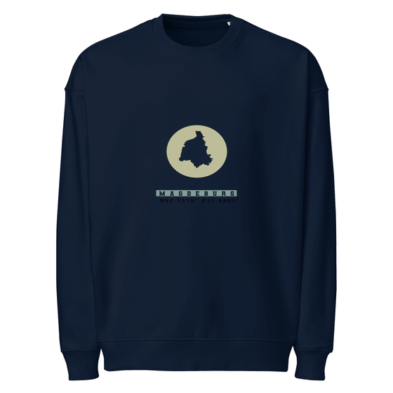 Magdeburg Sweatshirt mit Moon Coordinates-Design (Navy) – Produktansicht