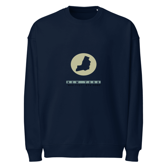 New York Sweatshirt with Moon Coordinates design (French Navy) – Produktansicht