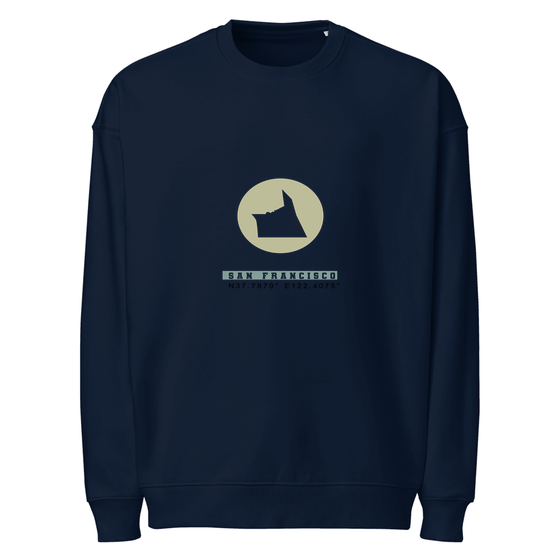 San Francisco Sweatshirt with Moon Coordinates design (French Navy) – Produktansicht